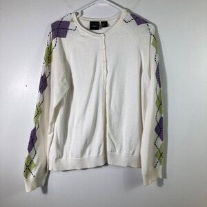Womens Vintage Tailor B Moss Clothing Co Long Sleeve Cardigan White Green Purple